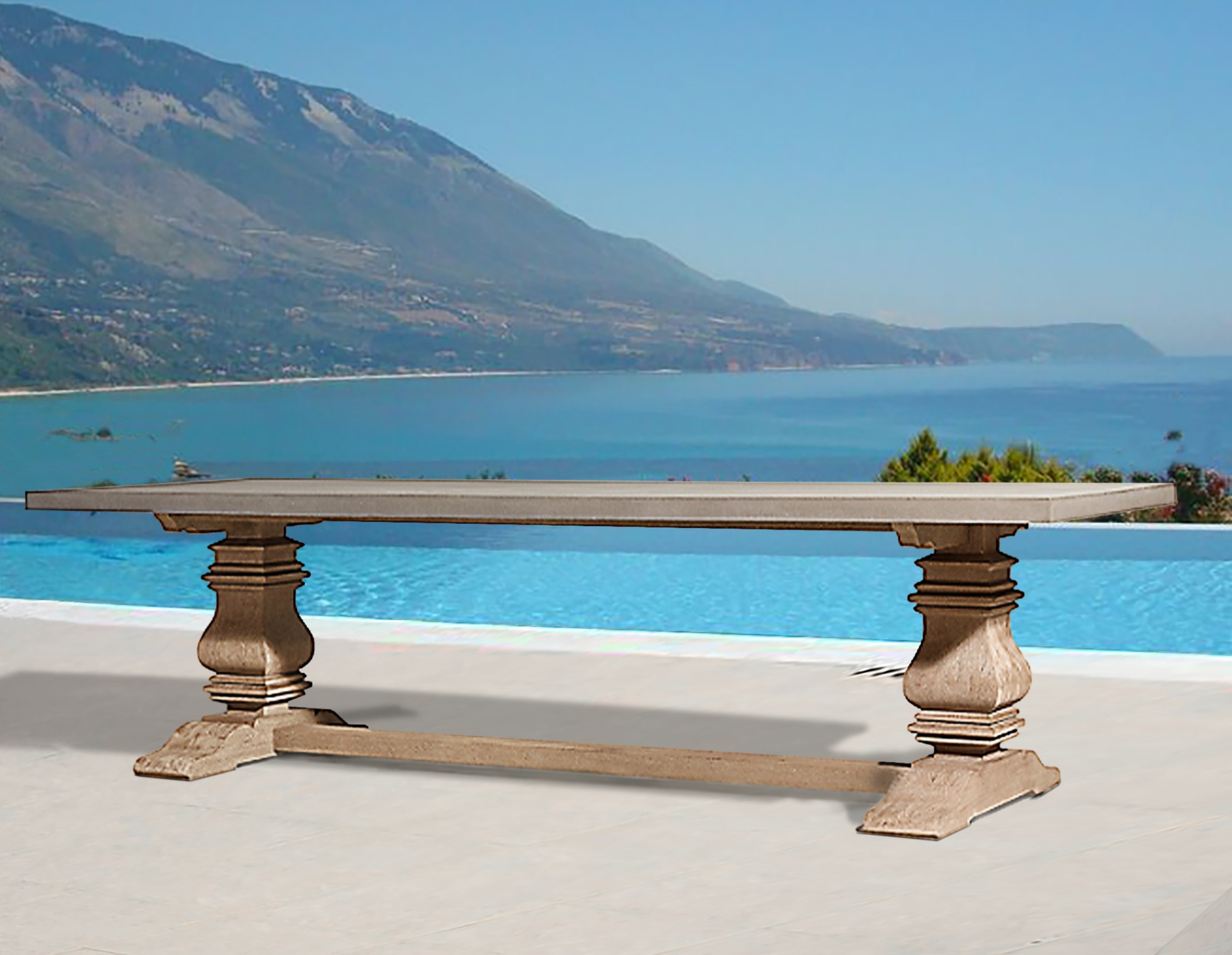Barcelona Luxury Trestle Concrete Top Dining Table - Image 3